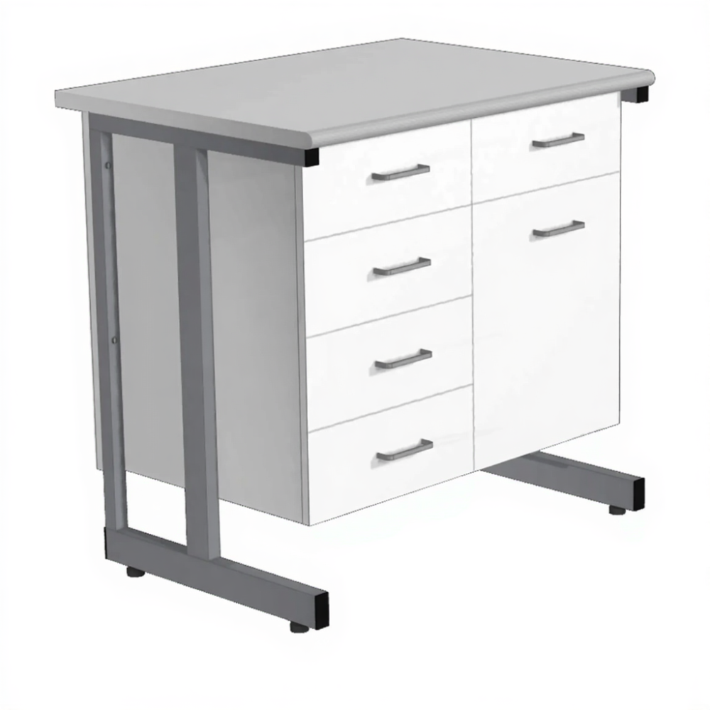 Стол-тумба СЛ-211/2.4 «Премиум» (корпус металл белый, столешница постформинг серый, каркас серый)