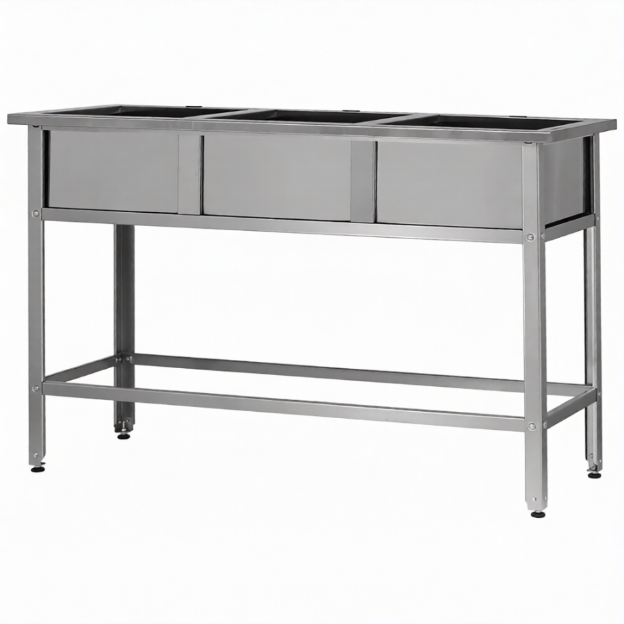 Ванна моечная ВМСн 530/3  3 м/о 430х430х300 ( полка с 2-мя отв., борт; ножка угл.)