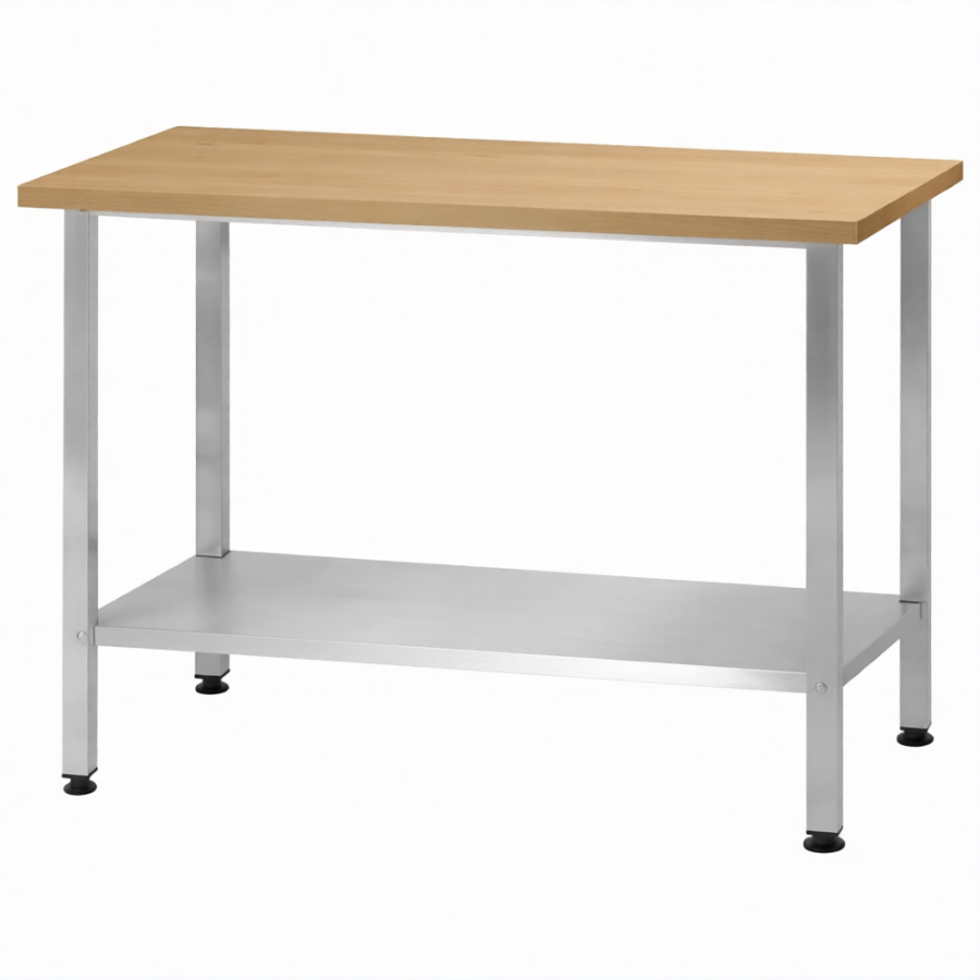 Стол кондитерский СПРн 860х1200х600 «Norma Inox» бук/40 (полка сплошная; ножка проф., тр. 40)